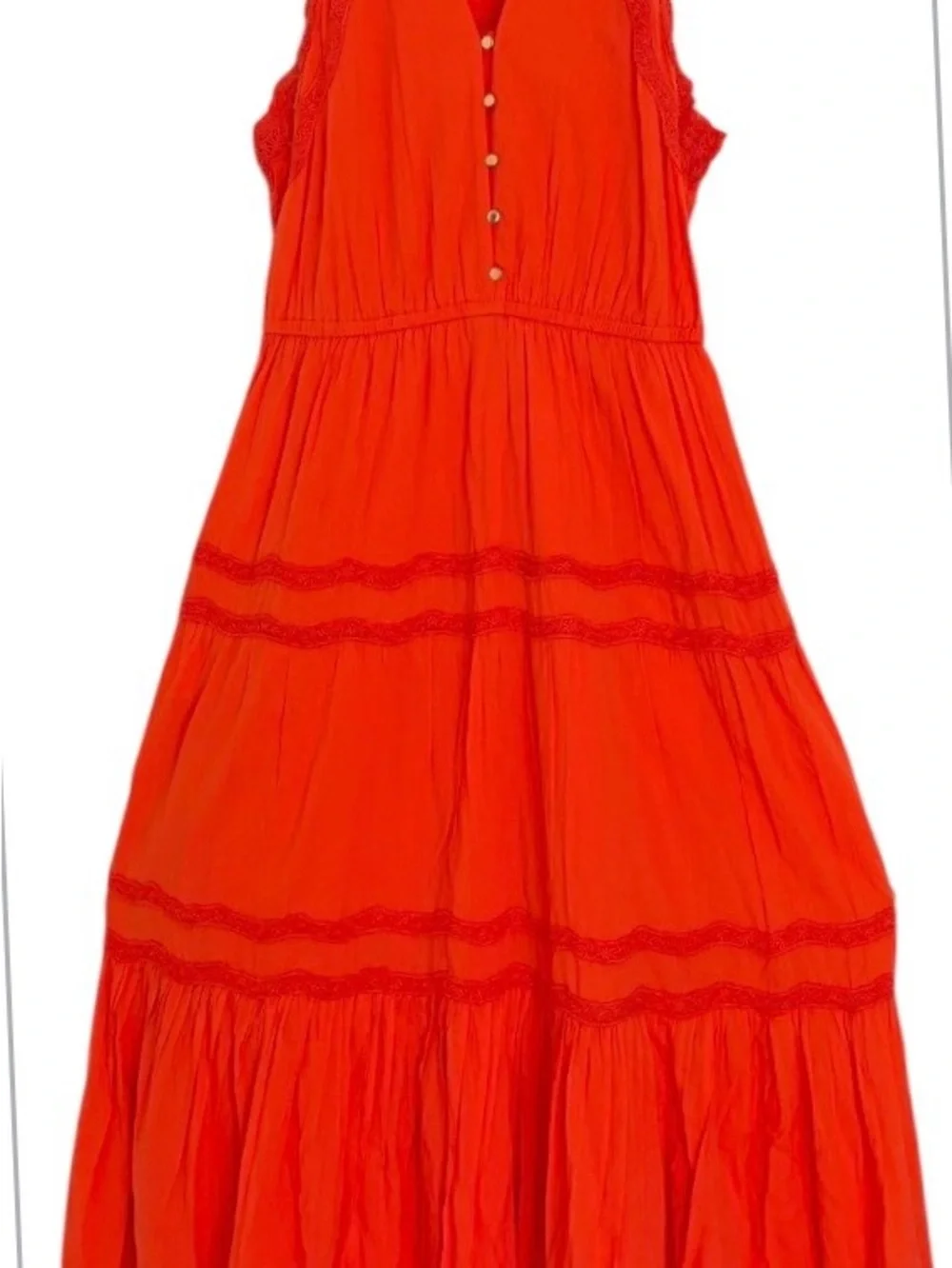 Land's End Orange Cotton Voile Halter Tiered Maxi Dress - Size M - Picture 12 of 12